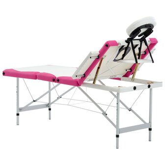 Massagetafel inklapbaar 4 zones aluminium wit en roze 6