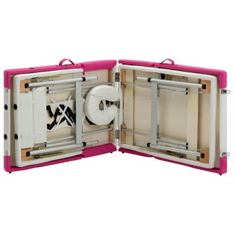 Massagetafel inklapbaar 4 zones aluminium wit en roze 8