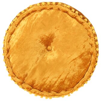 Poef rond 40x20 cm fluweel mosterdkleurig 2