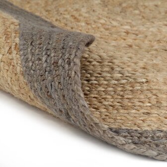 Vloerkleed handgemaakt met grijze rand 90 cm jute 2