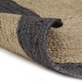 Vloerkleed handgemaakt met donkergrijze rand 120 cm jute 2