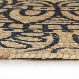 Vloerkleed handgemaakt met donkerblauwe print 90 cm jute 3
