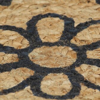 Vloerkleed handgemaakt met donkerblauwe print 90 cm jute 5