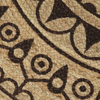 Vloerkleed handgemaakt met donkerbruine print 120 cm jute 4