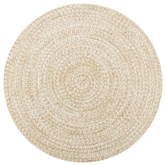 Vloerkleed handgemaakt 90 cm jute wit en naturel 1
