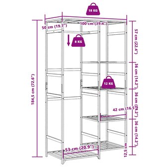 Kledingrek met schappen 100x50x184,5 cm bamboe 8