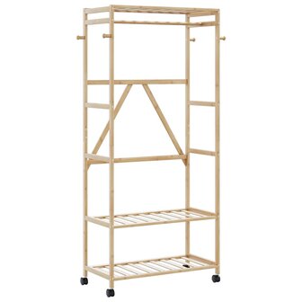 Kledingrek met schappen en wielen 90x40x179,5 cm bamboe 1
