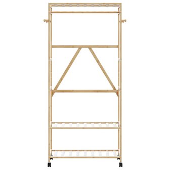 Kledingrek met schappen en wielen 90x40x179,5 cm bamboe 3