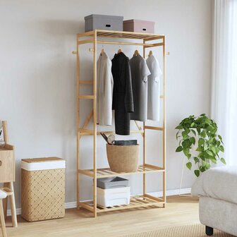Kledingrek met schappen 80x40x175 cm bamboe 2