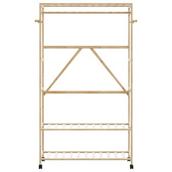Kledingrek met schappen en wielen 110x40x180 cm bamboe 3