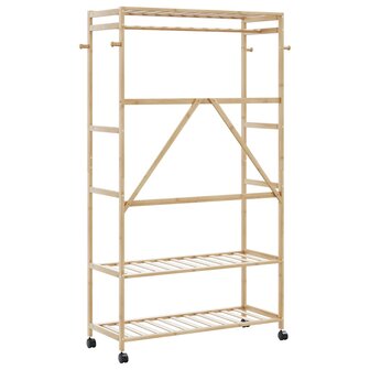 Kledingrek met schappen en wielen 110x40x180 cm bamboe 5