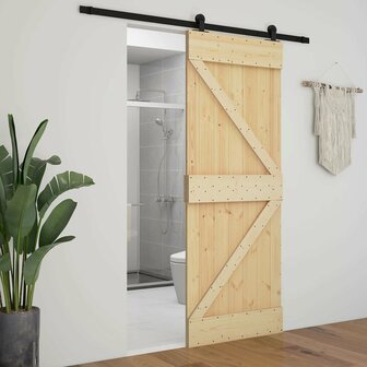 Schuifdeur Naturel en Zwart 80 x 210 cm Massief grenenhout 4