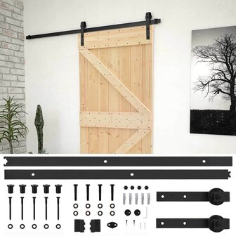 Schuifdeur Naturel en Zwart 80 x 210 cm Massief grenenhout 2