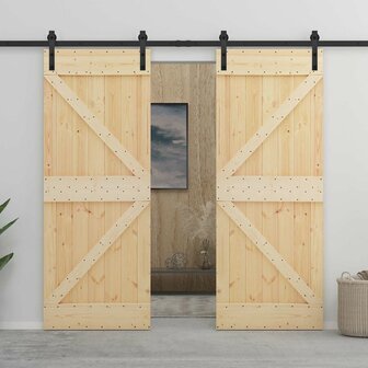 Schuifdeur Naturel en Zwart 80 x 210 cm Massief grenenhout 3