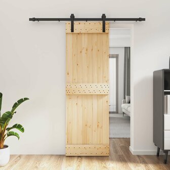 Schuifdeur Naturel en Zwart 70 x 210 cm Massief Grenenhout 1