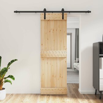 Schuifdeur Naturel en Zwart 70 x 210 cm Massief Grenenhout 1