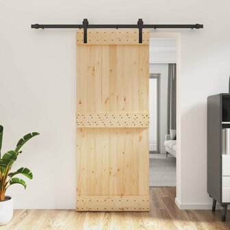 Schuifdeur Naturel en Zwart 85 x 210 cm Massief Grenenhout 1