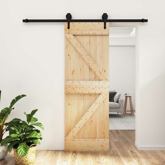Schuifdeur Naturel en Zwart 70 x 210 cm Massief Grenenhout 1