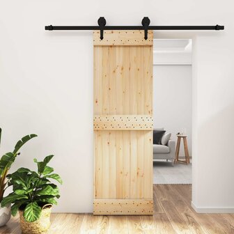 Schuifdeur Naturel en Zwart 70 x 210 cm Massief Grenenhout 1