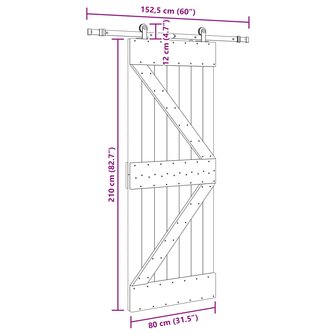 Schuifdeur NARVIK 80 x 210 cm (152,5 cm) Naturel en Zwart 8