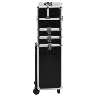 Make-up trolley aluminium zwart met krokodillenpatroon 3