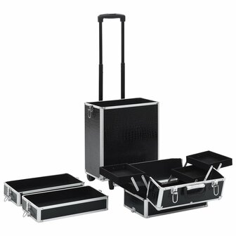 Make-up trolley aluminium zwart met krokodillenpatroon 5