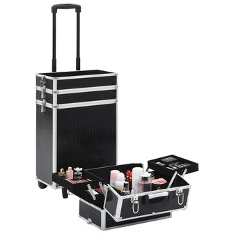 Make-up trolley aluminium zwart met krokodillenpatroon 6