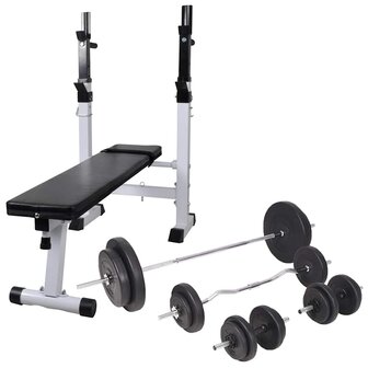 Trainingsbank met gewichtenrek en halterset 90 kg 1