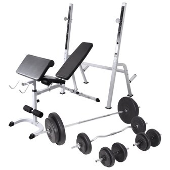 Trainingsbank met gewichtenrek en halterset 90 kg 1