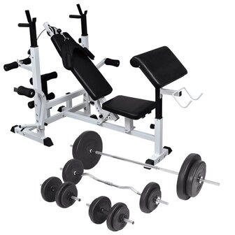 Gewichtenbank met gewichtenrek en halterset 90 kg 1