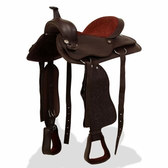 Western zadel, hoofdstel en borstriem 17&amp;quot; echt leer bruin 1