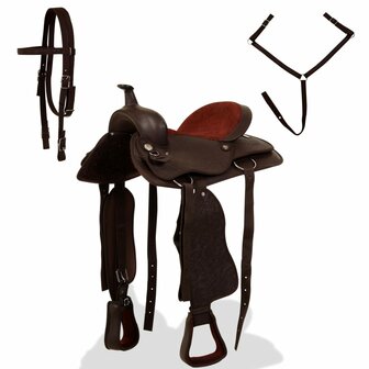 Western zadel, hoofdstel en borstriem 17&amp;quot; echt leer bruin 2