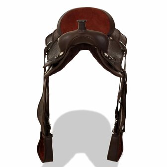 Western zadel, hoofdstel en borstriem 17&amp;quot; echt leer bruin 5