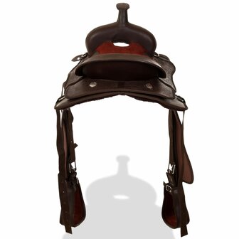 Western zadel, hoofdstel en borstriem 17&amp;quot; echt leer bruin 6