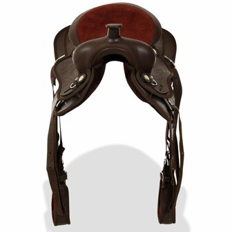 Western zadel, hoofdstel en borstriem 12&amp;quot; echt leer bruin 6