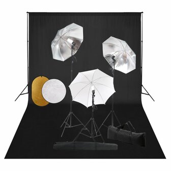 Fotostudioset met lampen, paraplu&amp;apos;s, achtergrond en reflector 1