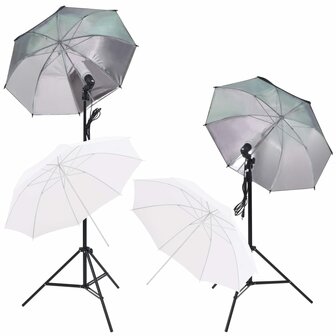 Fotostudioset met softboxlampen paraplu&amp;apos;s achtergrond reflector 2