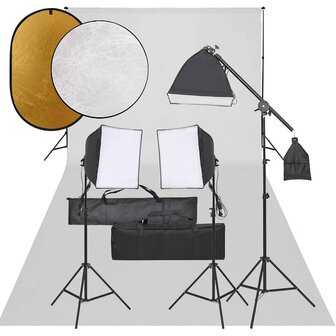Fotostudioset met verlichtingsset, achtergrond en reflector 1