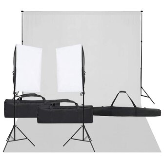 Fotostudioset met verlichtingsset en achtergrond 1