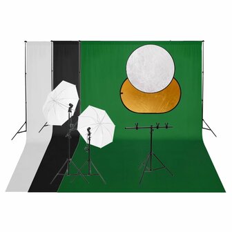 Fotostudioset met verlichtingsset achtergrond en reflector 1