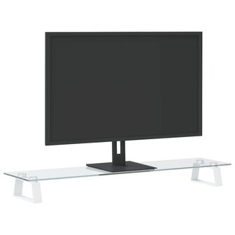 Monitorstandaard 80x20x8 cm gehard glas en metaal wit 3