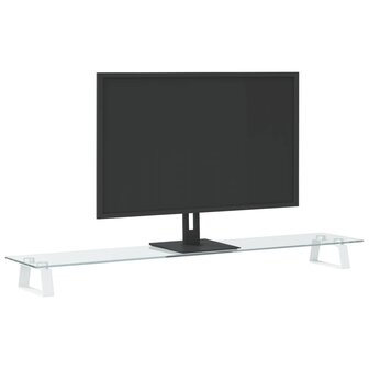 Monitorstandaard 100x20x8 cm gehard glas en metaal wit 3