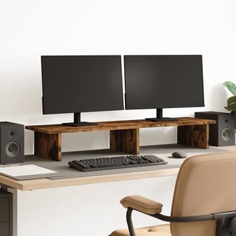 Monitorstandaard 100x27x15 cm bewerkt hout gerookt eikenkleurig 1
