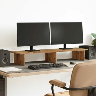 Monitorstandaard 100x27x15 cm bewerkt hout oud houtkleurig 1