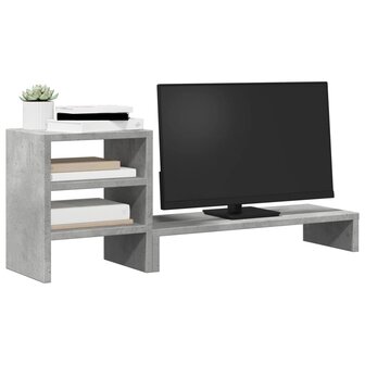 Monitorstandaard met bureau-organizer bewerkt hout betongrijs 3