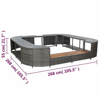 Spa-ombouw vierkant 268x268x55 cm poly rattan grijs 7