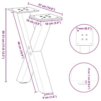 Salontafelpoten 2 st X-vormig 37x(30-31) cm staal zwart 9