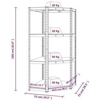 Hoekrek 4-laags staal en bewerkt hout zilverkleurig 9
