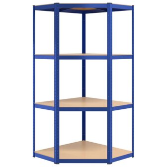 Hoekrek 4-laags staal en bewerkt hout blauw 4