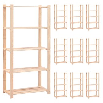 Opbergrekken 5-laags 10 st 80x38x170 cm grenenhout 250 kg 1